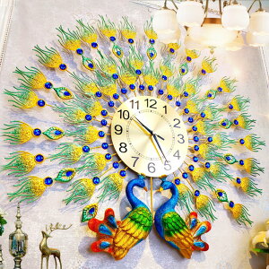 孔雀輕奢鐘表掛鐘客廳歐式創意家用個性簡約時尚時鐘大氣掛墻掛表