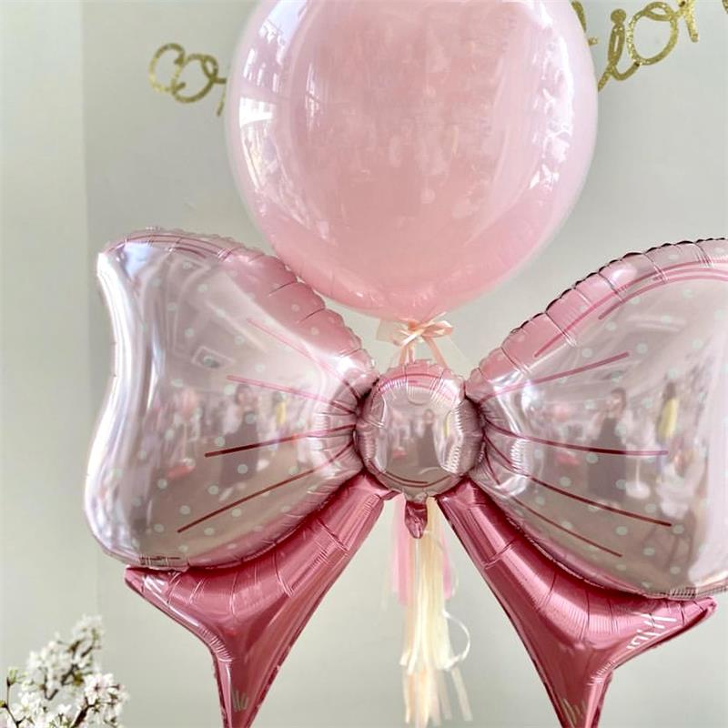 ins風蝴蝶結鋁膜氣球生日快樂百日兒童寶寶派對布置拍照道具