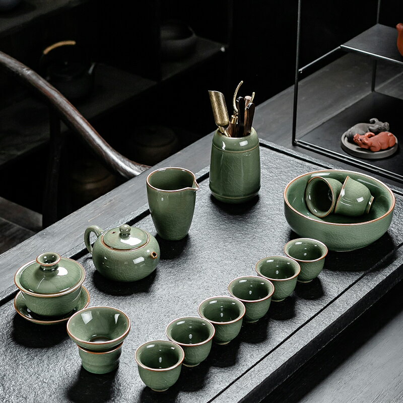 復古簡約辦公室客廳陶瓷哥窯功夫茶具套裝家用整套秘窯茶壺泡茶杯