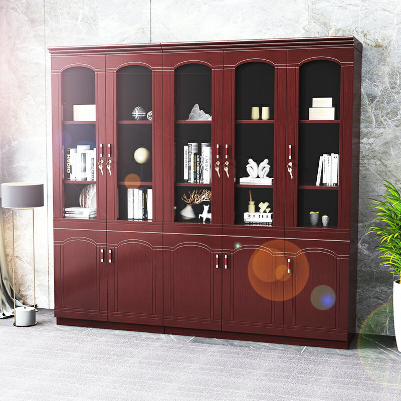 書架 ● 新中式書櫃落地帶玻璃門儲物櫃自由組合整墻辦公室 木質 收納 櫃