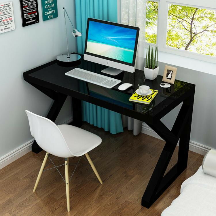 簡約現代鋼化玻璃電腦桌台式家用雙人桌辦公桌簡易學習書桌寫字台 ATF