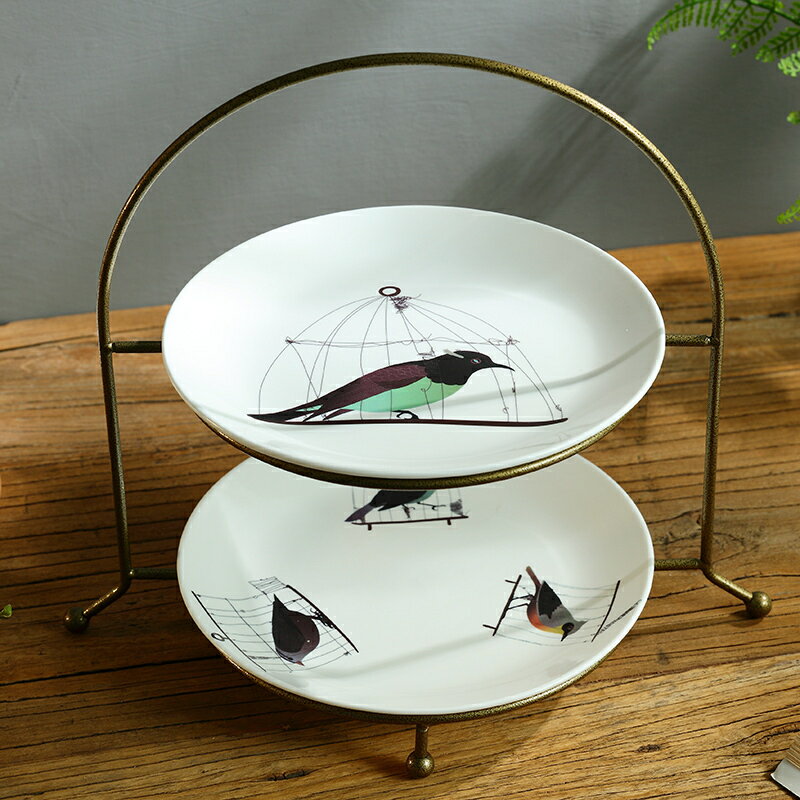 新中式陶瓷水果盤雙層客廳創意家用三層干果盤家居裝飾品茶幾擺件