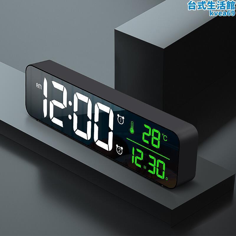 【好料推薦】LED鏡面擺臺聲控鬧鐘家用音樂電子鐘壁掛數字日曆時鐘