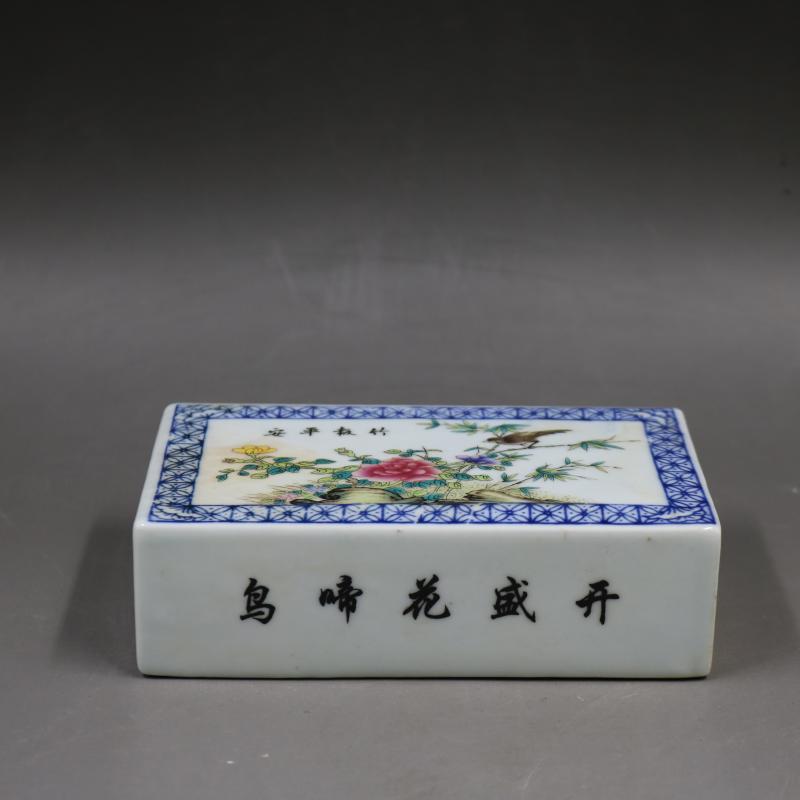 民國粉彩青花鬥彩花鳥鎮紙仿古文房用品瓷器家居擺件古董古玩收藏1入