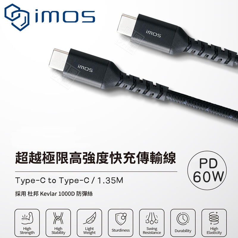 【嚴選外框】 imos 60W PD 充電線 Type-C USB-C CtoC 數據線 傳輸線 快充線 閃充線