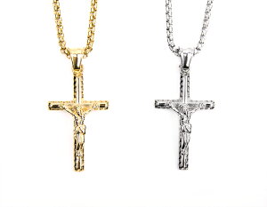 GOLD PLATED CROSS JESUS NECKLACE 耶穌十字架項鏈男女鎖骨鏈