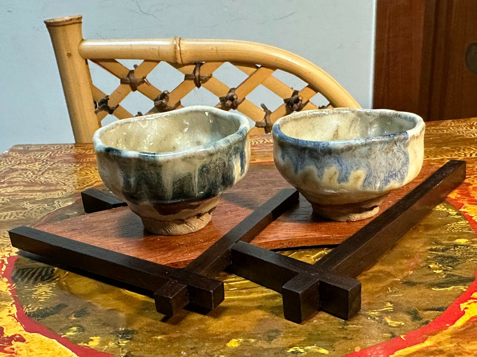 日本中古迴流柴燒粗陶名家三助手造自然流釉對杯茶杯功夫茶杯