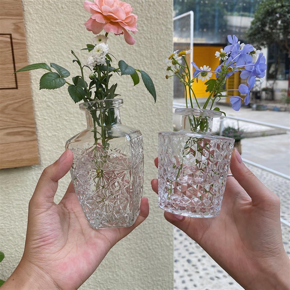 ins復古透明浮雕玻璃小花瓶歐式創意學生少女心房間綠植裝飾擺件
