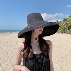 帽檐漁夫帽防紫外線遮臉大防曬太陽帽百搭春夏季黑膠遮陽帽顯臉小