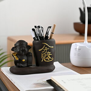 陶瓷筆筒收納盒創意文具圓形學生桌面擺件毛筆中國風多功能辦公