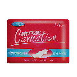 康乃馨 0.2cm超薄蝶型衛生棉 夜用特長型 28cm 14片