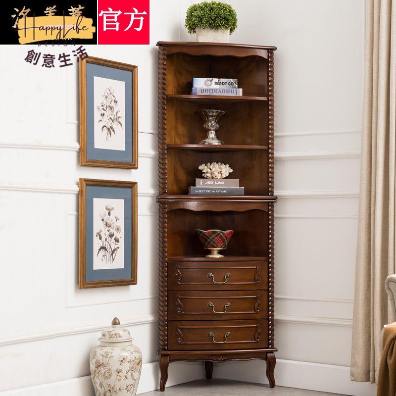 工廠現貨 免運 附發票 實木書架 書櫃 置物櫃 轉角書櫃 簡約美式實木三角櫃歐式墻角櫃客廳轉角置物架拐角櫃酒櫃邊櫃廚房新店開業/售後保障 c12