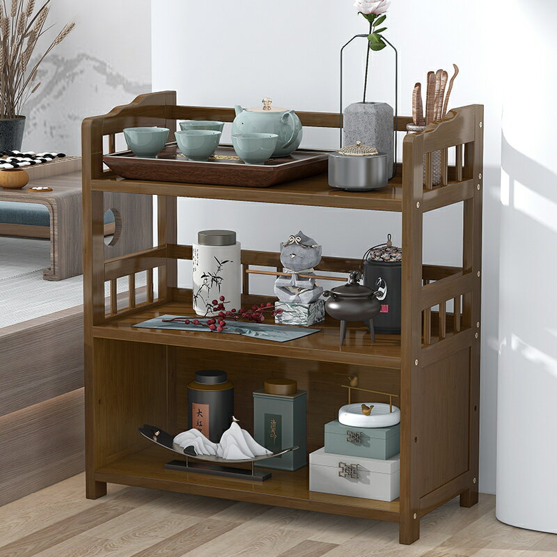 新中式茶架子置物架客廳落地式楠竹多層簡易茶葉架子收納展示茶柜