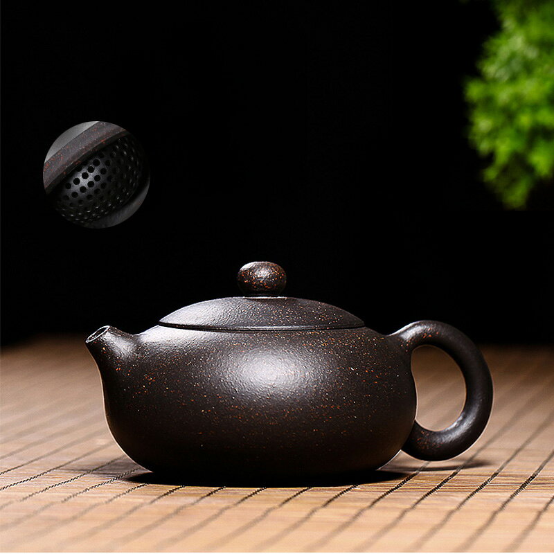 古往今來宜興紫砂壺名家純全手工泡茶壺功夫茶具套裝黑金砂扁西施