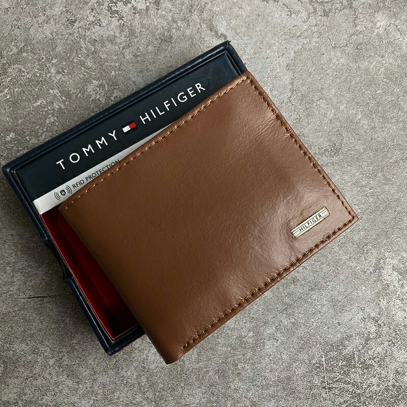 美國百分百【全新真品】Tommy Hilfiger 皮夾 證件夾 TH 短夾 錢包 卡夾 票夾 男夾 棕色 BI33