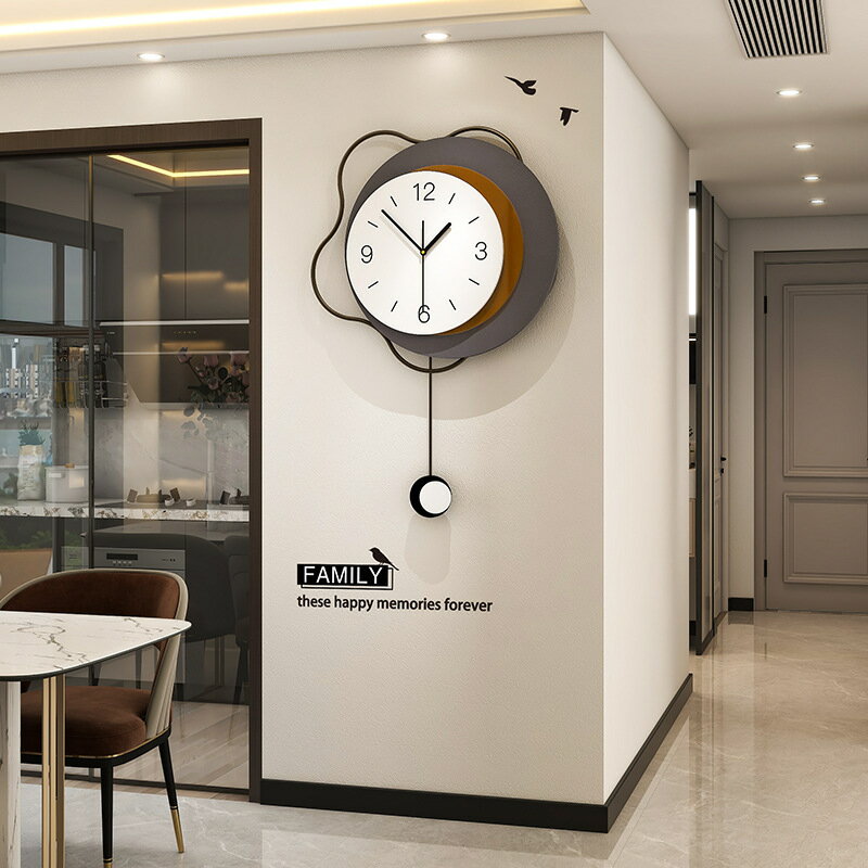 簡約現代輕奢掛鐘客廳餐廳家用藝術裝飾壁鐘新款時尚創意鐵藝時鐘