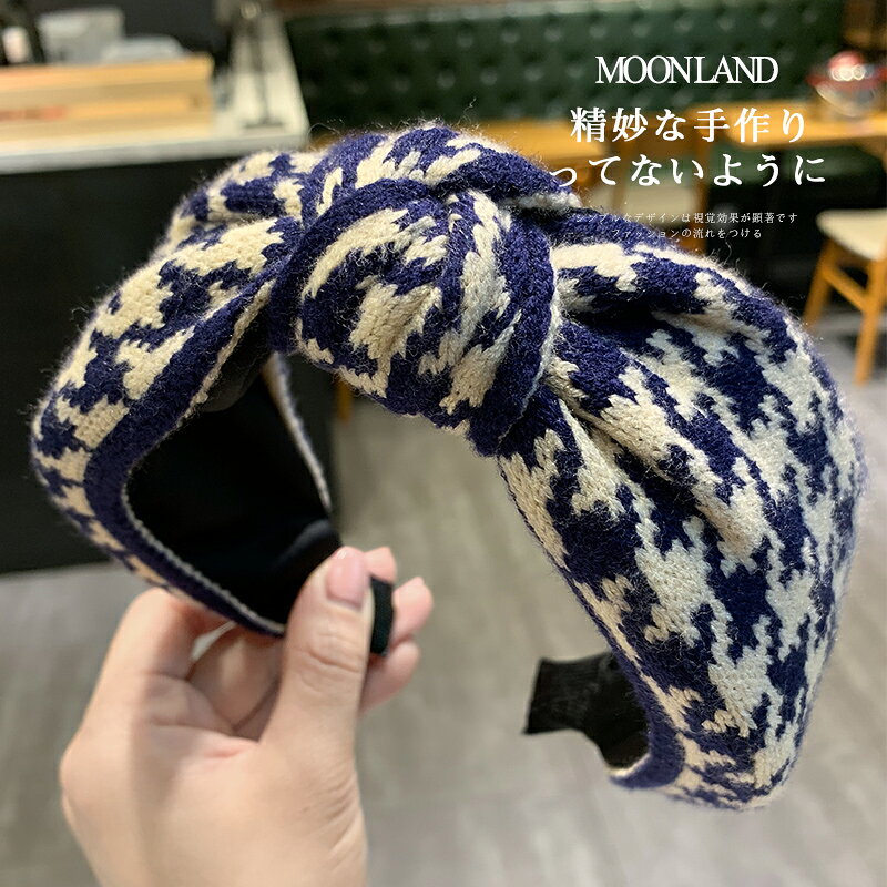 發箍女百搭外出網紅韓國秋冬毛線千鳥格寬邊頭箍韓版壓發簡約發卡