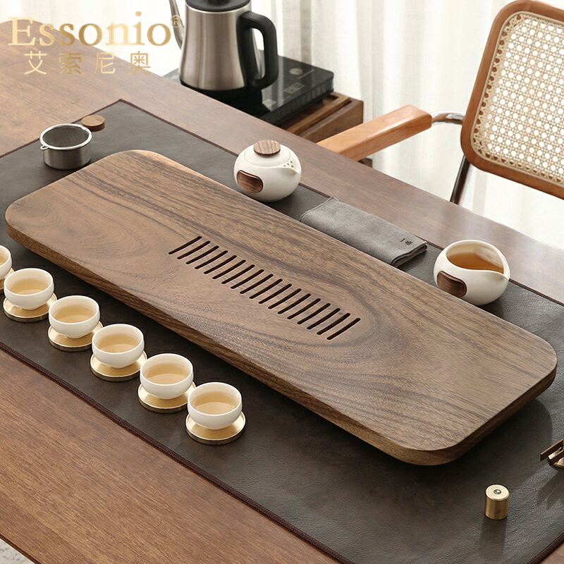 ESSONIO整塊黑胡桃木茶盤實木家用簡約日式茶海功夫茶具排水茶臺 幸福驛站