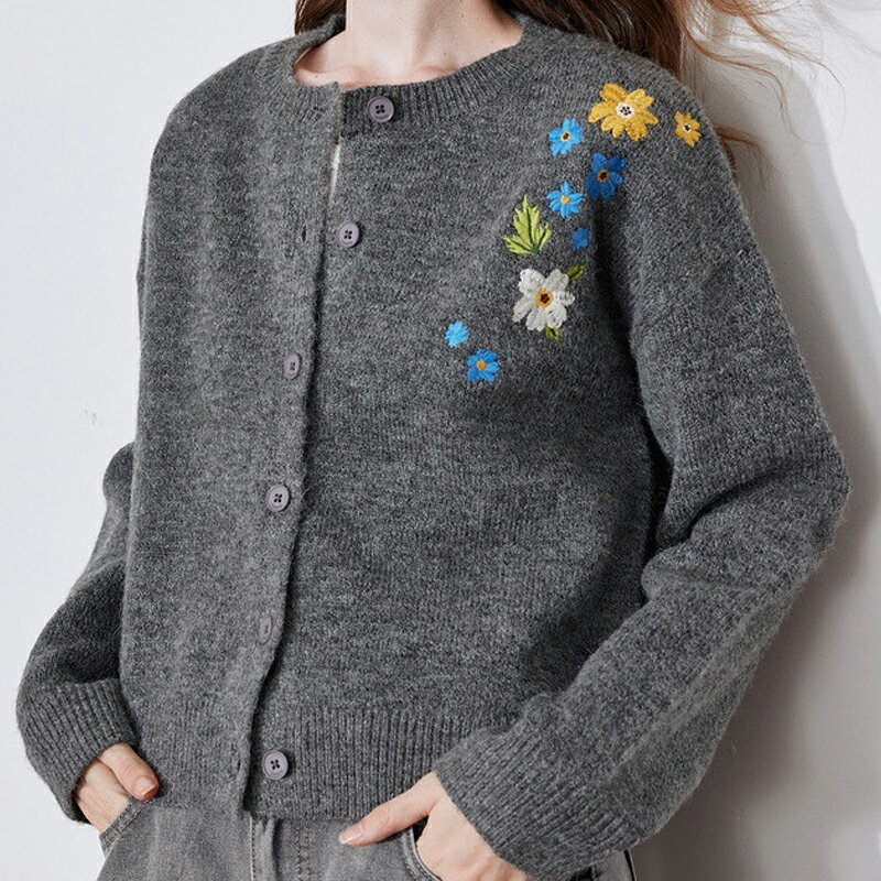 【巴黎精品】現貨+預購 法式針織外套寬鬆上衣針織衫毛衣大碼百搭休閒女裝-田園小花刺繡女外套3色a1lg35