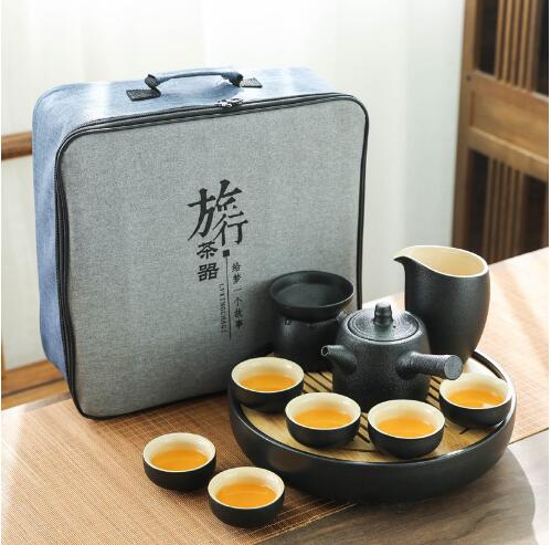 茶盤 黑陶旅行茶具套裝便攜包式簡約功夫陶瓷一壺四杯茶壺茶盤