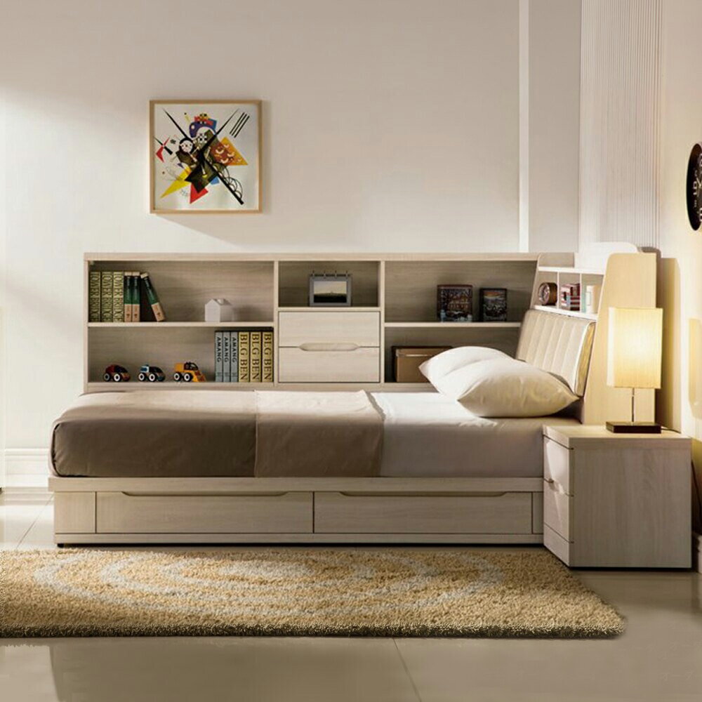 【直人木業】COCO白橡3.5尺床組加床邊櫃 單人床3件組(附抽屜)｜#APP結帳再賺4%點數#熱門收藏家具#好眠空間 1