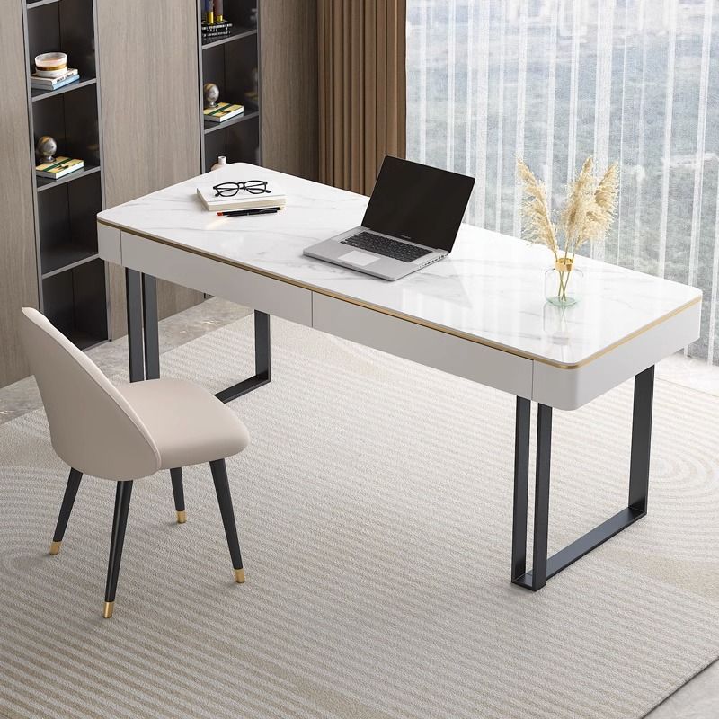 北歐輕奢巖板書桌臥室小戶型簡易電腦桌椅組合家用辦公桌簡約現代