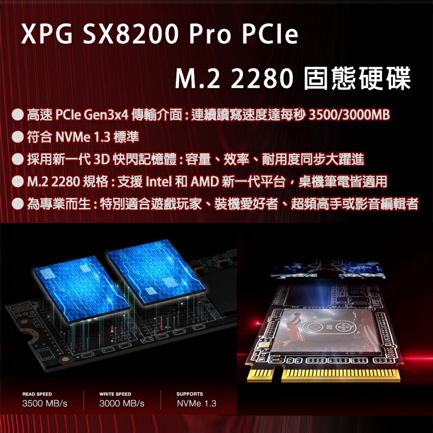 點數10%回饋】【威剛ADATA】XPG SX8200 Pro 2280 (PCI-E) 512G/1TB/2TB