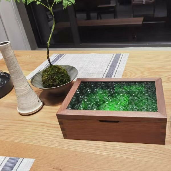 快速出貨 附發票 木質黑胡桃收納盒海棠花復古玻璃蓋首飾盒翻蓋式置物燕尾榫儲物盒