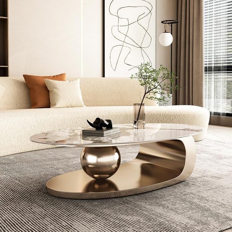 意式輕奢巖板茶幾家用客廳橢圓形桌現代設計師款極簡高級感