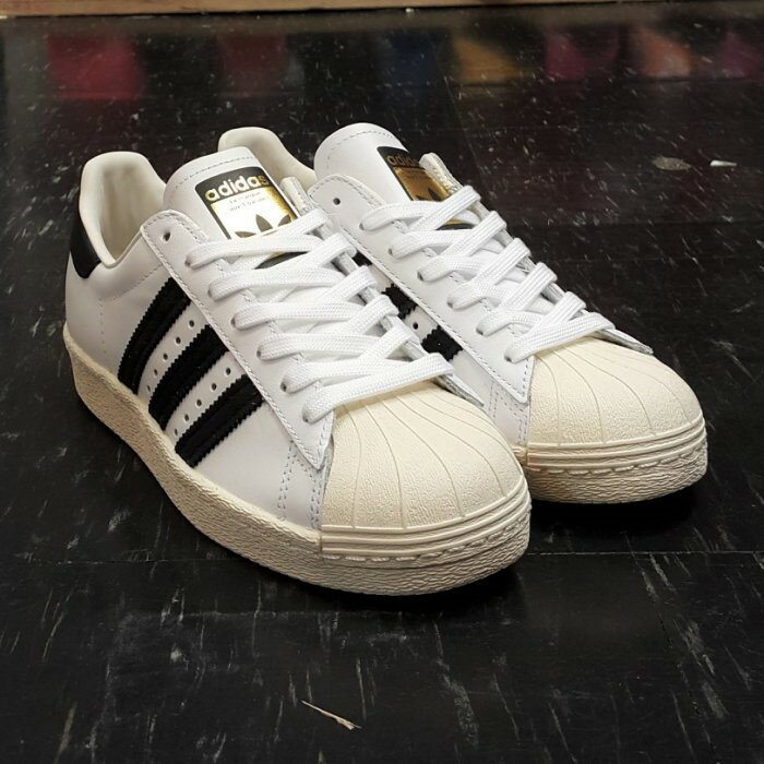 adidas SUPERSTAR 80s 金標貝殼頭白色白黑奶油底薄鞋舌復古皮革真皮