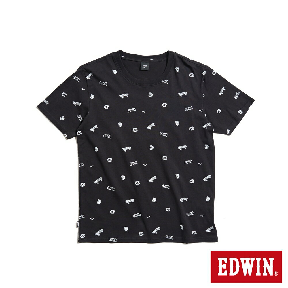 EDWIN 滿版印花短袖T恤-男款 黑色