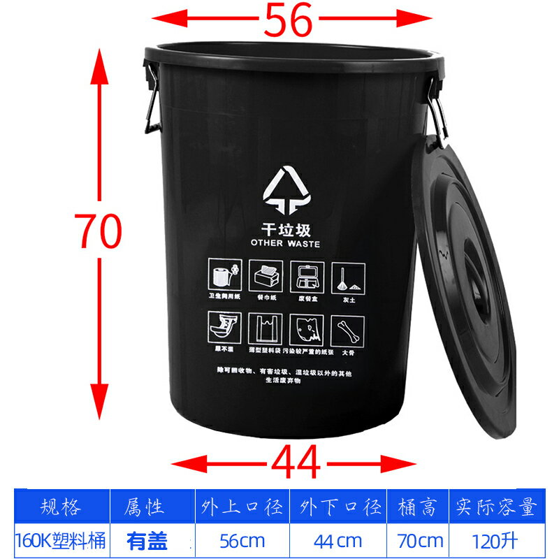 戶外垃圾桶 回收桶 儲物桶 垃圾桶圓形黑色其他垃圾分類乾垃圾戶外廚房物業酒店商用餐飲帶蓋『xy14217』