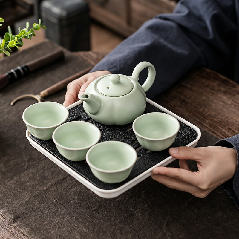 陶瓷小型功夫茶具簡約家用泡茶壺茶杯整套裝一壺四杯簡易便攜茶盤