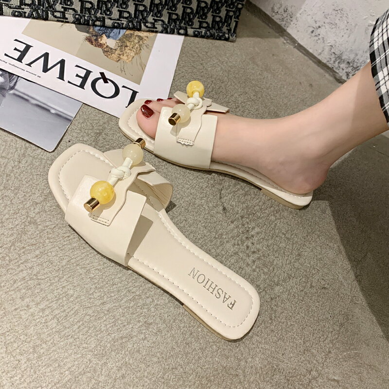網紅涼拖鞋女夏外穿2021年新款平底防滑軟底仙女風一字拖沙灘涼鞋