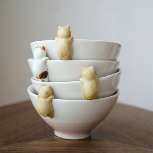 日式貓咪陶瓷碗 可愛卡通立體米飯碗 甜品碗 創意家用碗簡約餐盤 廚房小物 居家小物 家飾