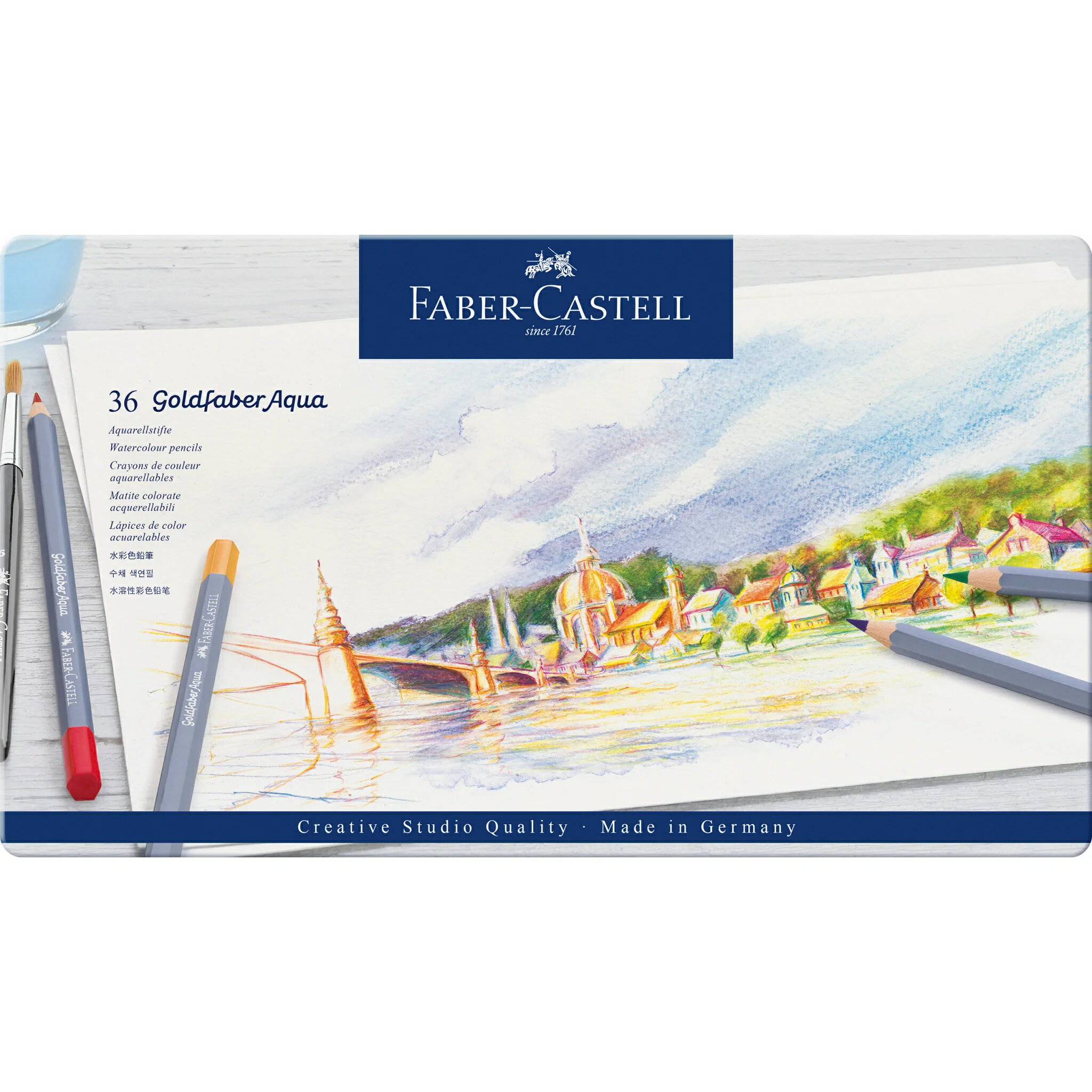 Faber-Castell水性色鉛筆藍色精緻鐵盒裝36色組 *114236