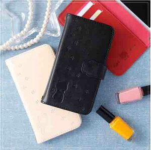 【日本代購】智慧型手機筆記本型全機種凸形花紋皮革風格磁鐵皮套 - 黑色