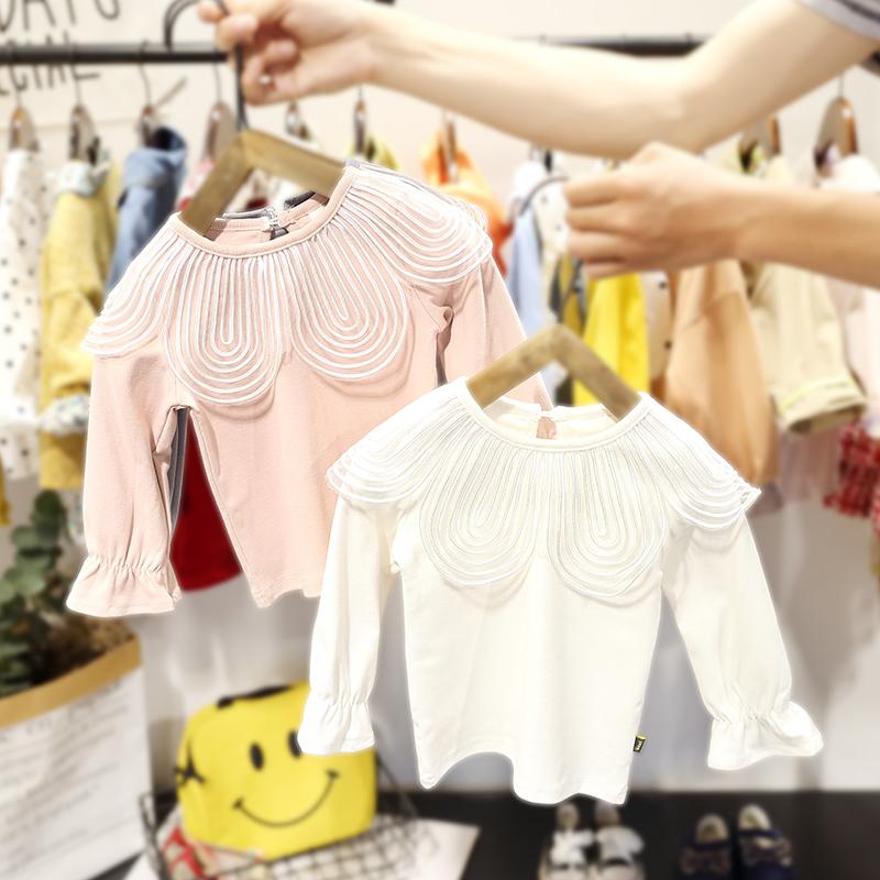 2-6歲女寶寶長袖T恤女童秋裝新款韓版花瓣領上衣女嬰兒洋氣打底衫
