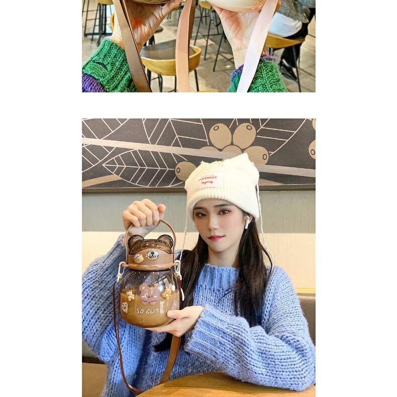 『網紅胖胖熊』水杯 大肚子水杯 1300毫升 大容量水瓶 高顏值吸管杯 塑膠水瓶 便攜水壺 環保杯 冷水瓶 6