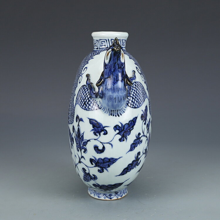 元・古陶瓷品・青花・留白・鳳穿花紋・鳳首壺』極細工 置物古賞物 中国