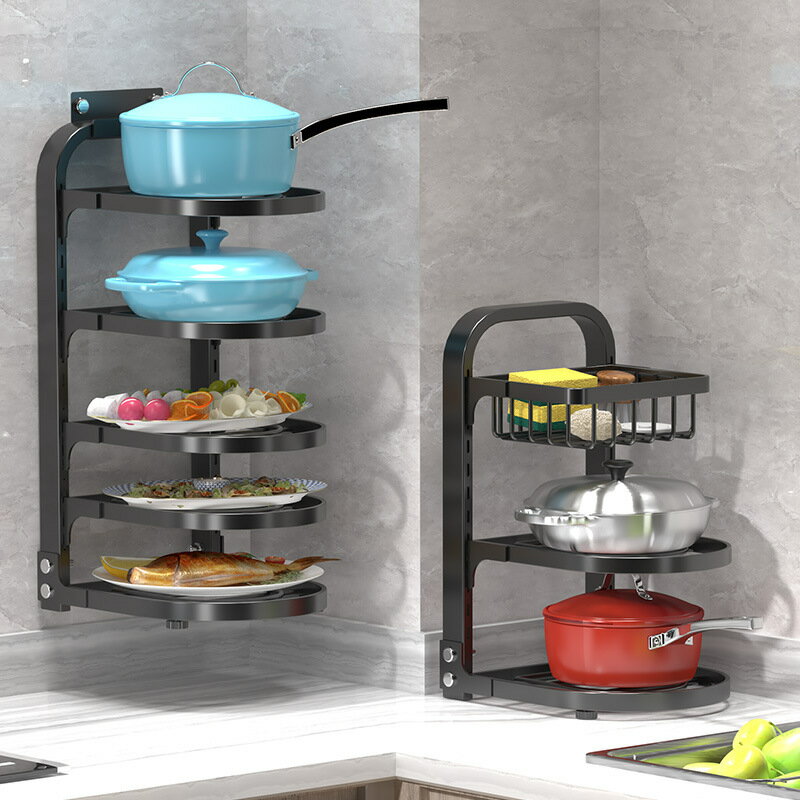 收納架 廚房鍋架多層置物架可調節臺面鍋架備菜盤下水槽櫥內鍋具收納架