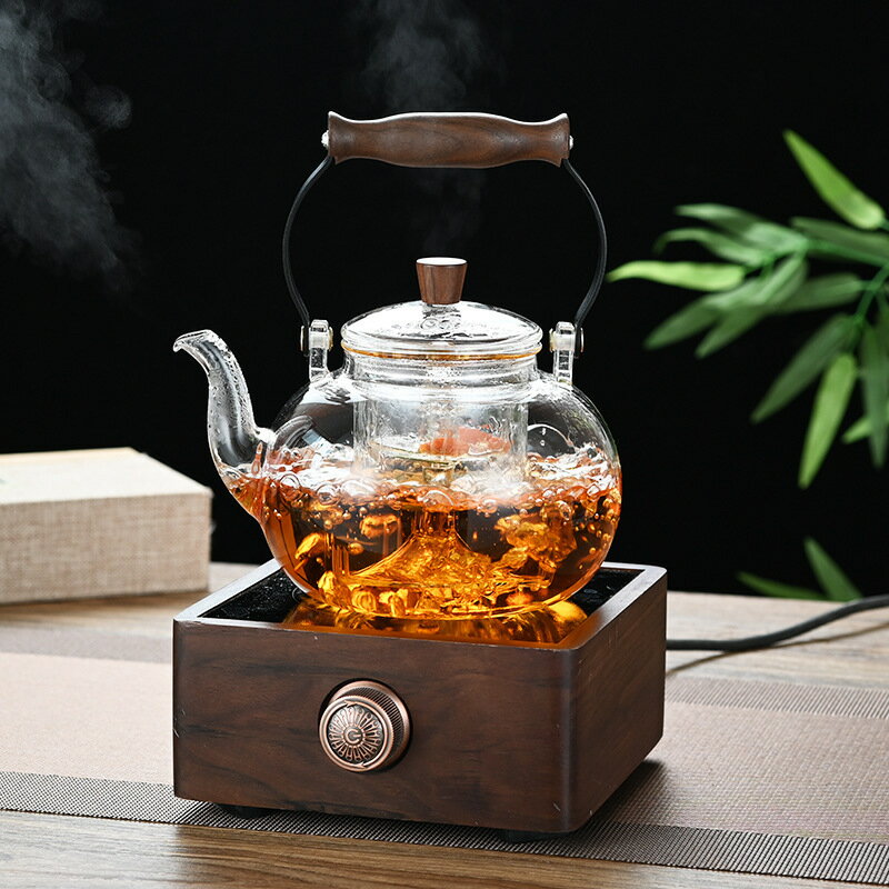 【良品舎】全館免運 開發票 保售後 茶壺 茶具 玻璃壺 圍爐煮茶燒水壺高硼矽玻璃蒸煮一體內膽泡茶壺新款透明玻璃提樑壺
