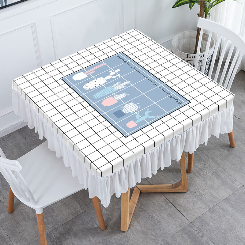 格子方桌桌布防滑防水正方形餐桌茶幾書北歐網紅家用客廳簡約現代