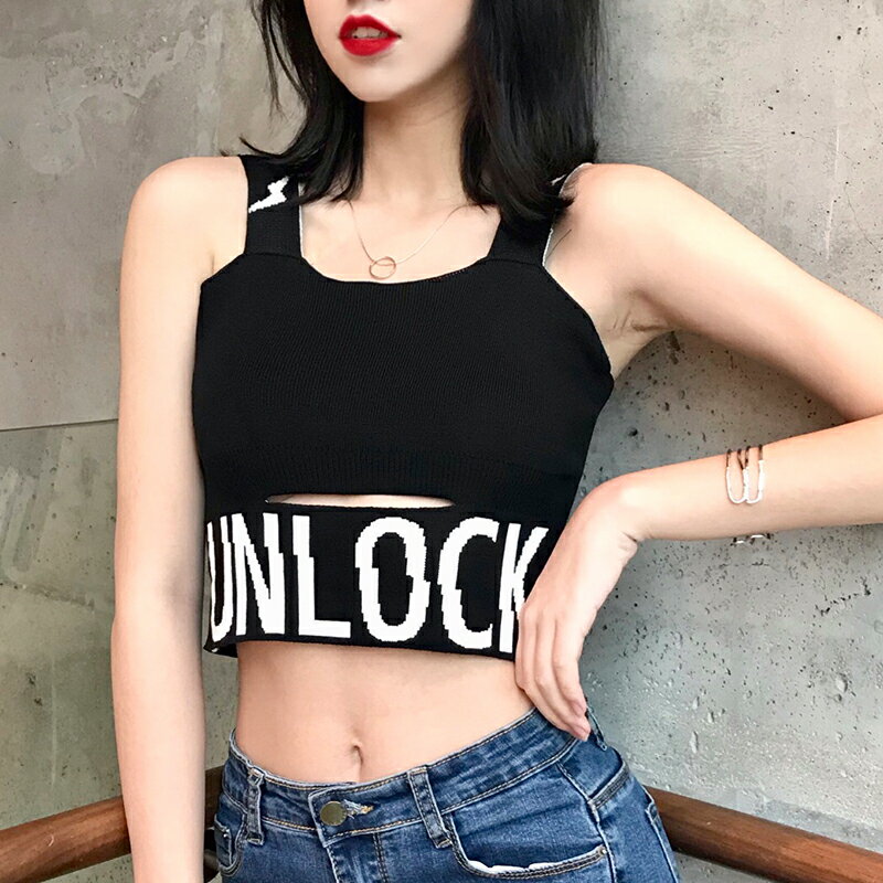 設計感小眾外穿短款針織背心吊帶女學生運動露臍抹胸上衣港風chic
