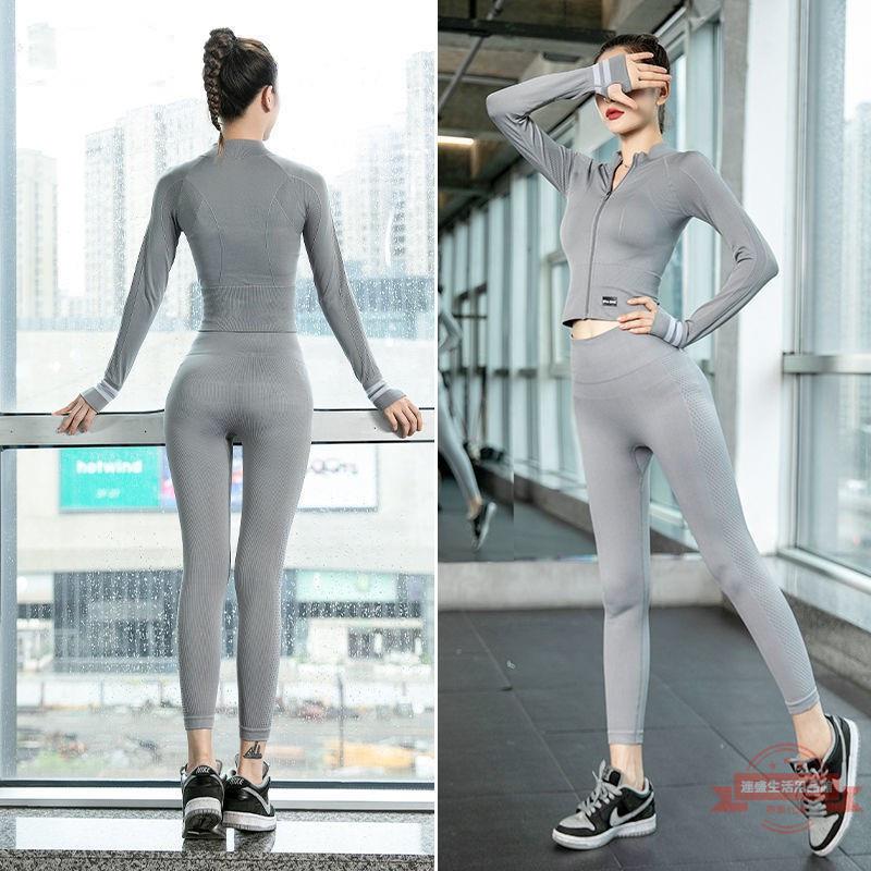 瑜伽服2021新款秋冬高級感速干高彈網紅健身房跑步運動套裝女