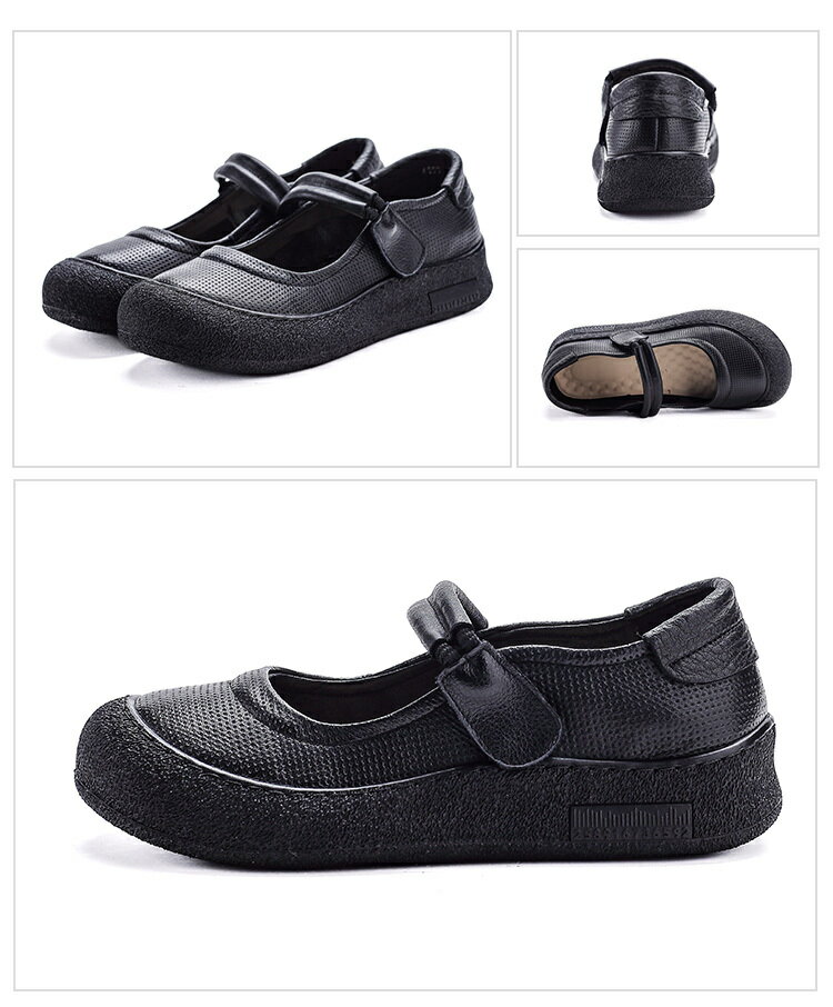 含運 頭層牛皮圓頭復古瑪麗珍單鞋春秋舒適中老年真皮媽媽鞋軟底女皮鞋 9