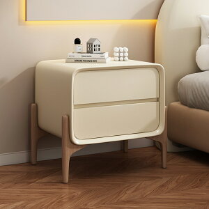 實木床頭柜現代簡約家用小戶型床邊柜臥室輕奢高級感奶油風收納柜