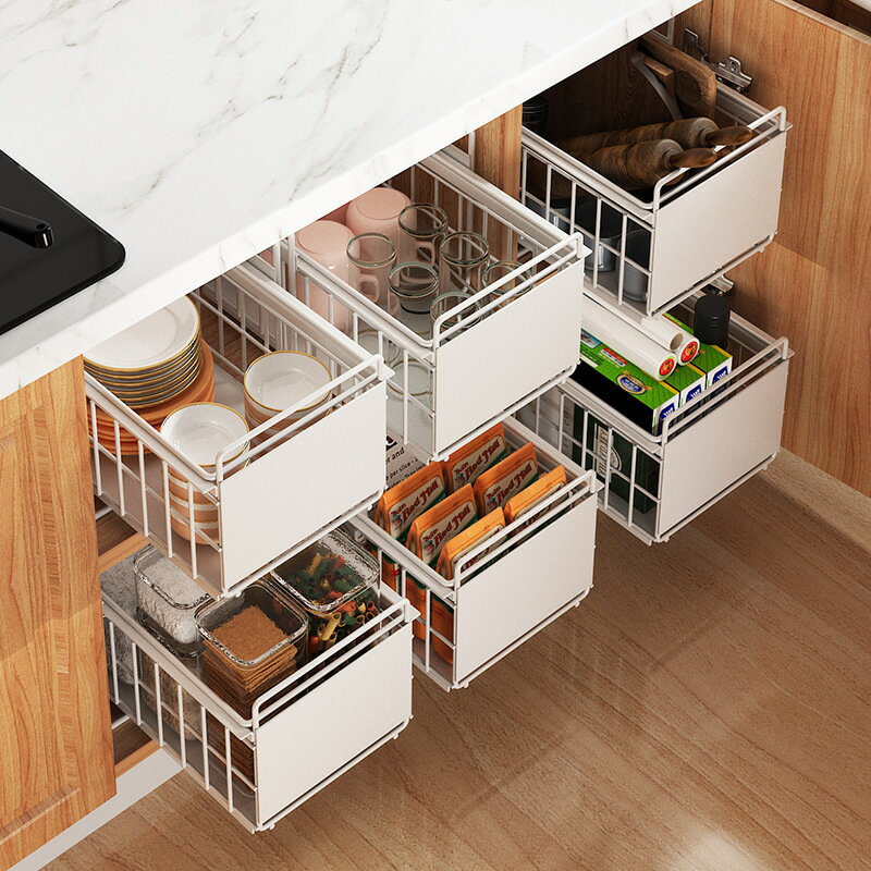收納架 日式廚房下水槽置物架水槽下單層可疊加抽拉式創意家居用品收納架