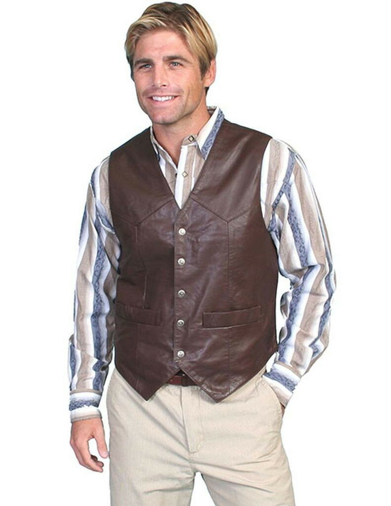 Scully Western Vest Mens Lambskin Leather Snap Brown Soft 507-143 sold ...