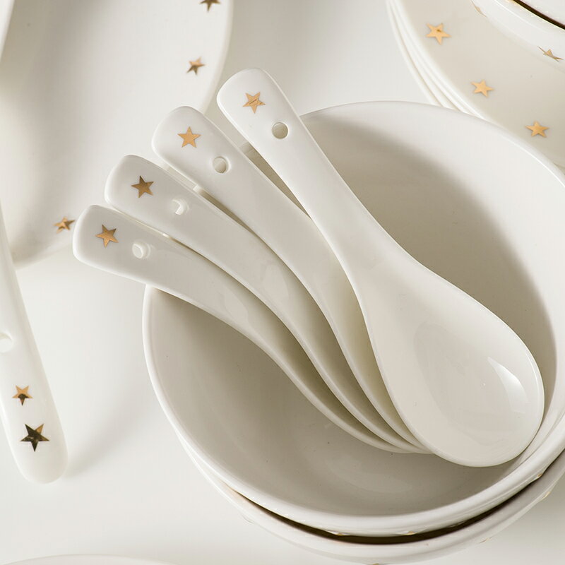 陶瓷湯勺創意可愛星星飯勺家用餐具調羹小勺長柄大號湯匙喝粥勺子